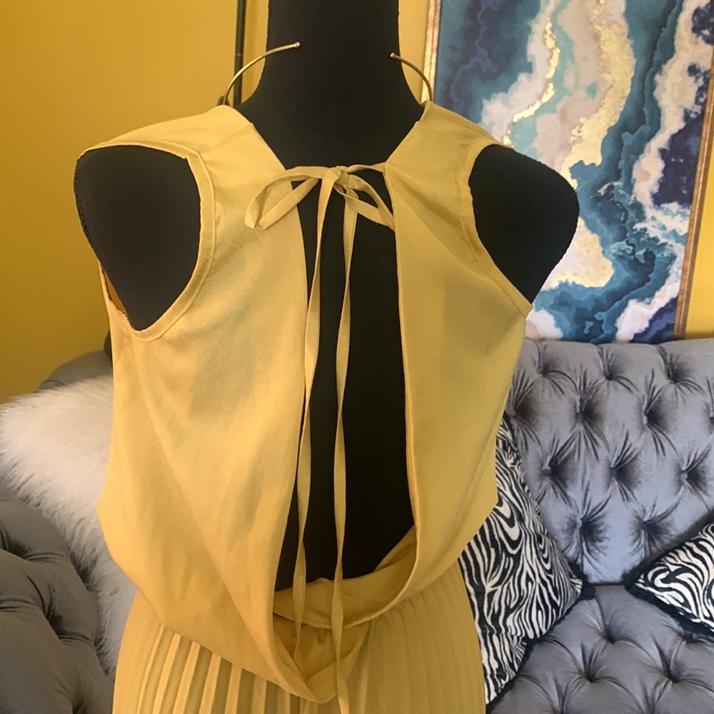 Gold sleeveless pleated leg jumpsuit - Picture 9 of 12